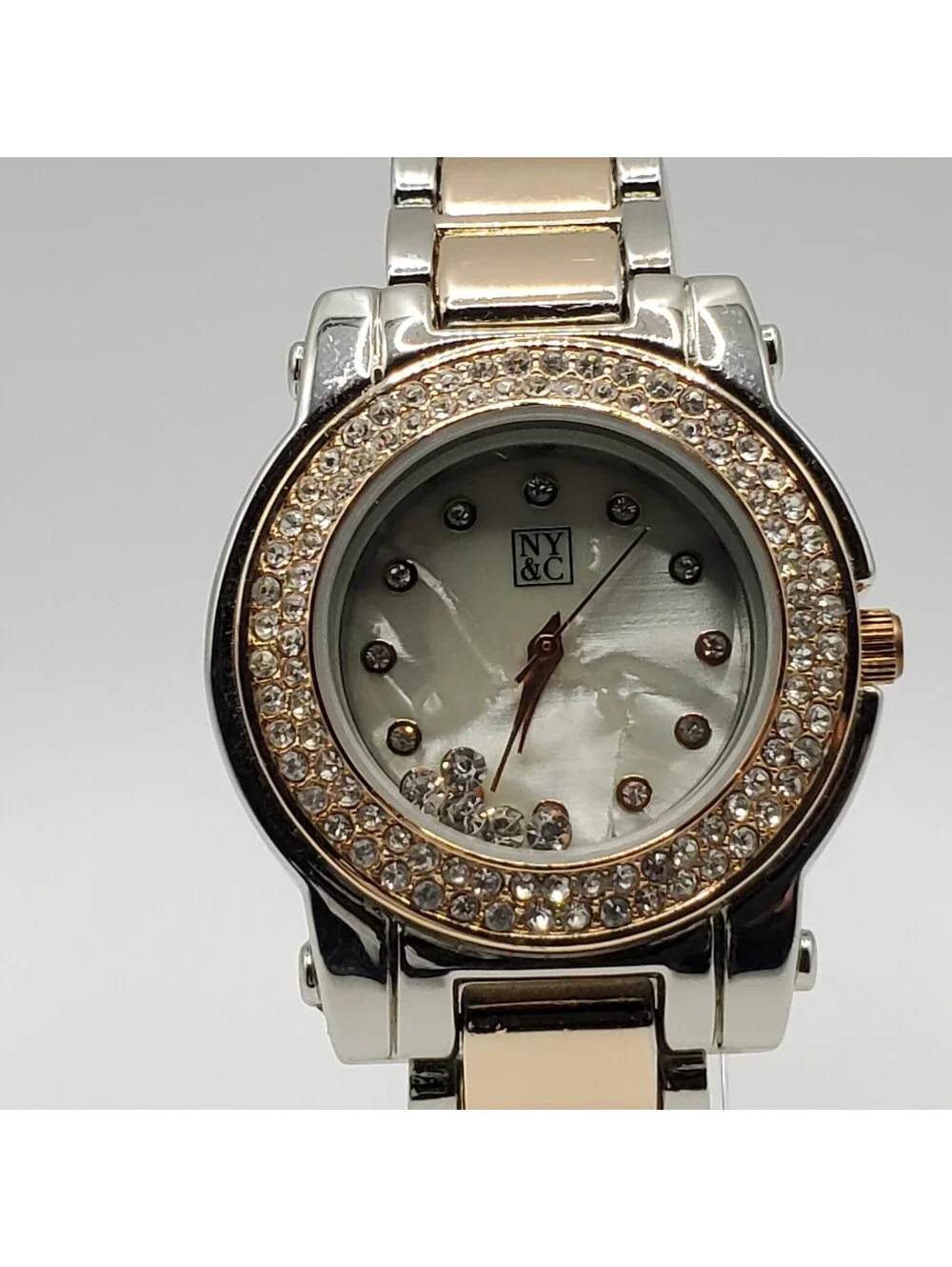 NY&C Rhinestone Womens Watch 34mm Two Tone New Battery